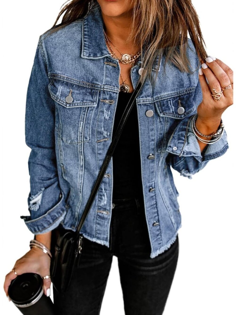 Women's Iceland Blue Boyfriend Washed Comfortable Denim Jean Jacket With Pockets